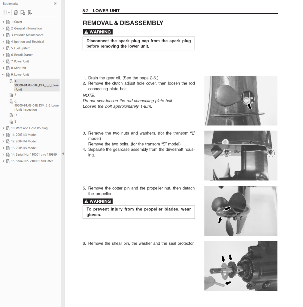 Suzuki DF4 DF5 DF6 outboard service manual sample page